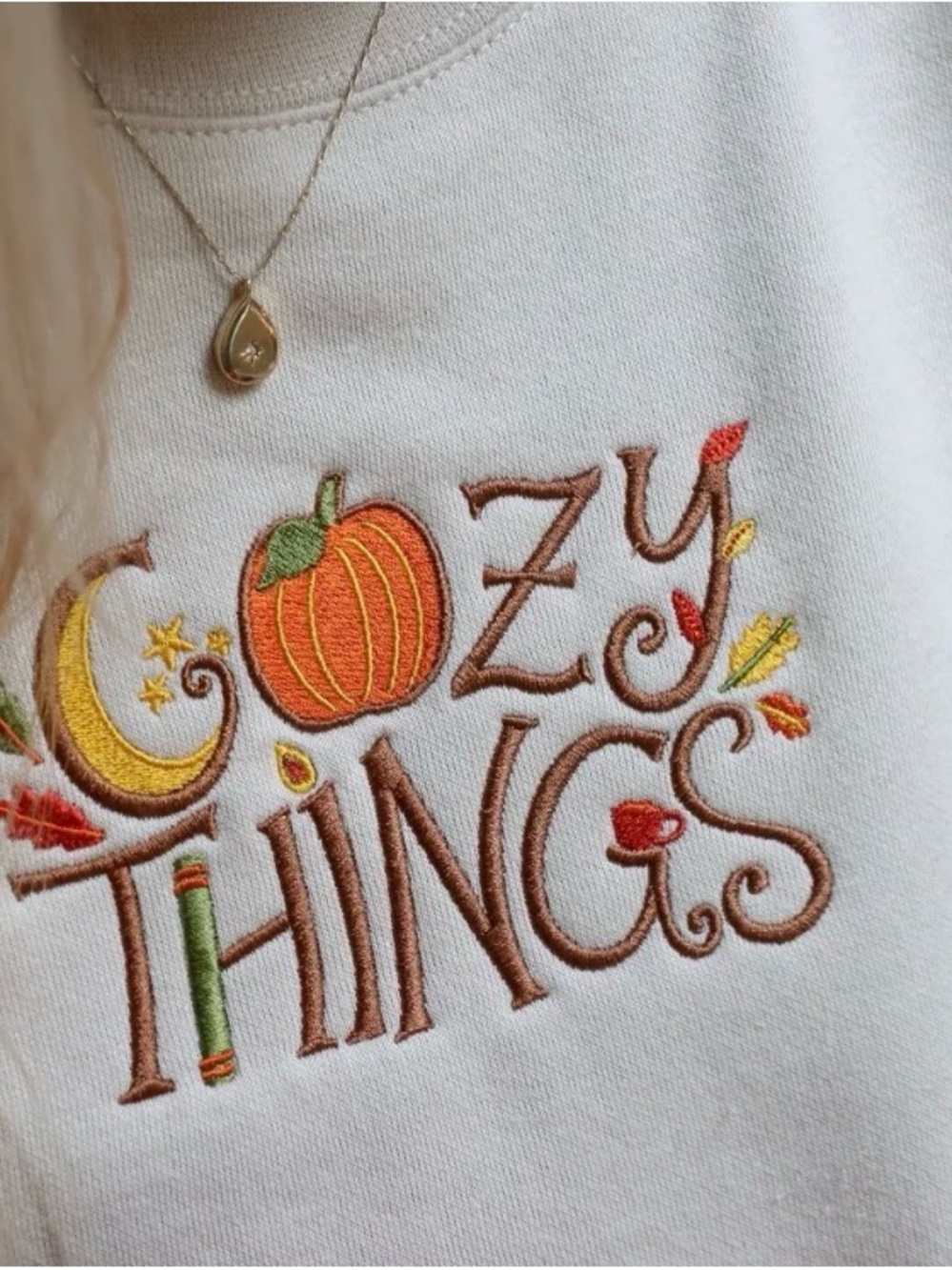 Cozy Things Embroidered Cream Women's Sweater
